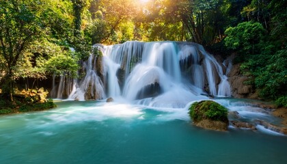 Obraz premium waterfall in rain forest tat kuang si waterfalls at laos
