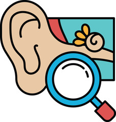 A cartoon drawing of a person's ear with a magnifying glass on it