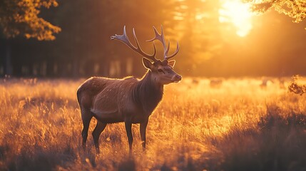 Stunning Red Deer Surrounded by Morning Mist in Nature.