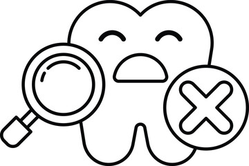 cartoonish tooth with a magnifying glass on it