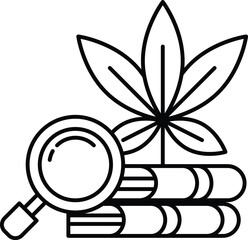 magnifying glass is on top of a stack of books with a leaf on top