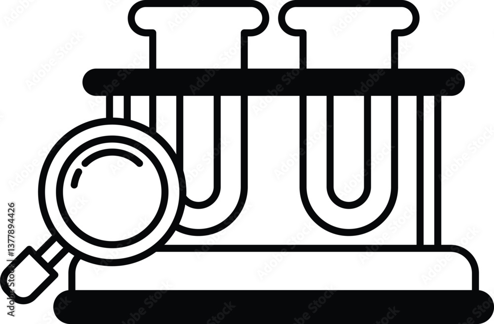 Poster close up of two beakers with a magnifying glass in between them