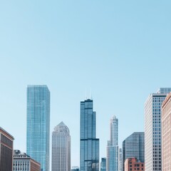 Obraz premium Blue Glass Skyscrapers Under a Clear Sky Daytime Cityscape
