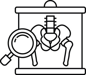 skeleton is being examined by a magnifying glass