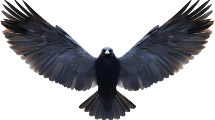 Isolated Illustration Of A Black Crow Bird Spreading Its Wings In Flight