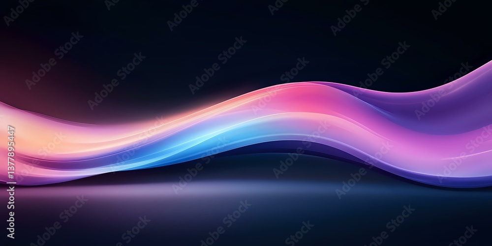 Poster smooth flowing abstract waves in pink, purple and blue colors on dark background create dynamic moti