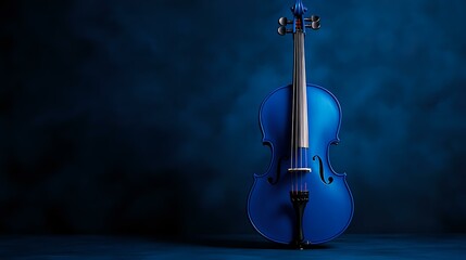 Elegant blue violin on dark background with dramatic lighting and smoke effects creates mysterious atmospheric mood for musical concepts and performances.