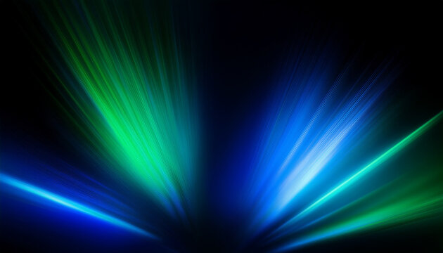 Abstract Ultramarine blue-Emerald green color light ultraviolet gradient radiance soft texture on dark black abstract background. Neon blur glow. Color light overlay. Copy space.