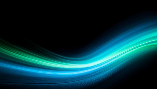 Abstract Ultramarine blue-Emerald green color light ultraviolet gradient radiance soft texture on dark black abstract background. Neon blur glow. Color light overlay. Copy space.