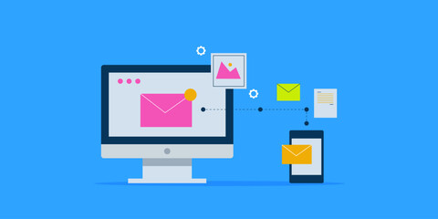 Email software automation, sending mail to customer with secure network connection, attach file and images with electronic mail, subscribe notification on mobile screen.
