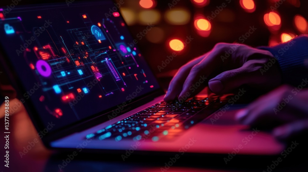 Aufkleber night coding session: a hacker's neon glow