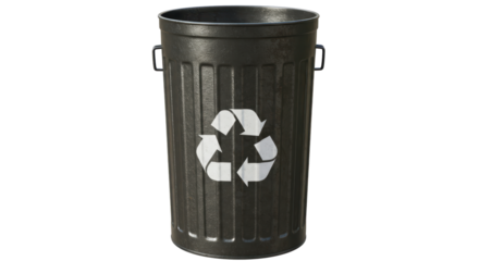 Isolated Metal Trash Can with Recycling Symbol for Environmental Awareness