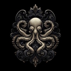 Octopus rendered in Art Nouveau style, characterized by flowing lines, ornate patterns, and a touch of vintage elegance.