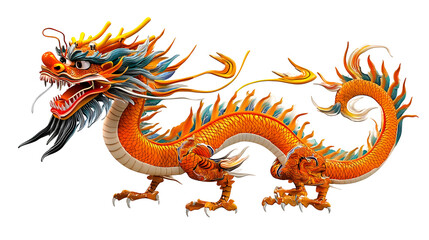 Naklejka premium Orange Pixel Dragon Illustration On Transparent Background