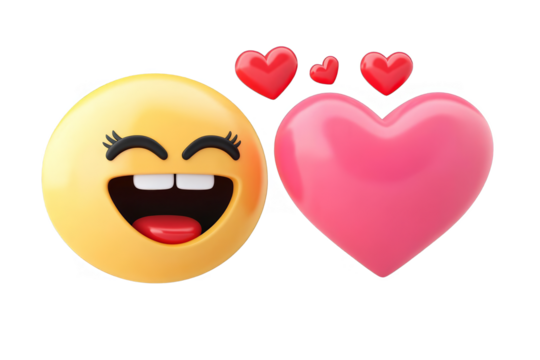 3D Illustration Of A Happy Smiling Emoji With Red Hearts On Isolated Background