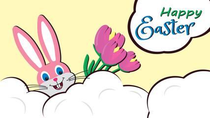 happy easter bunny with flowers
vectir illustration greeting card