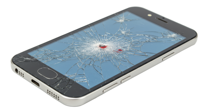 Isolated Smartphone with Broken Screen Glass Damage