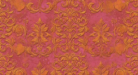 Crimson Damask Embossed Texture Rich Gold Accents AI Generated