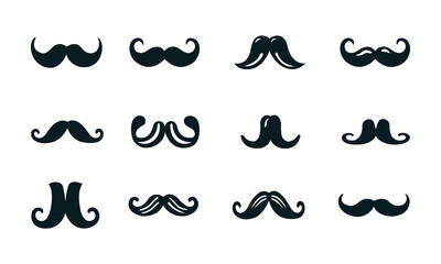 Set of icon various mustache whisker tendril vector illustrations on white background