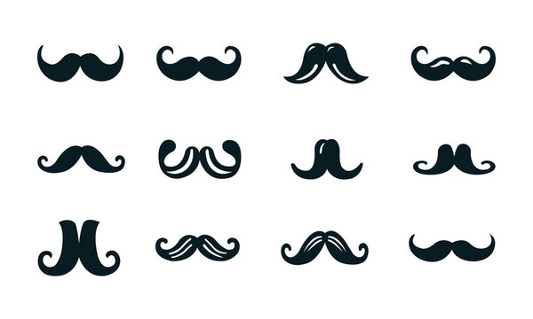 Set of icon various mustache whisker tendril vector illustrations on white background