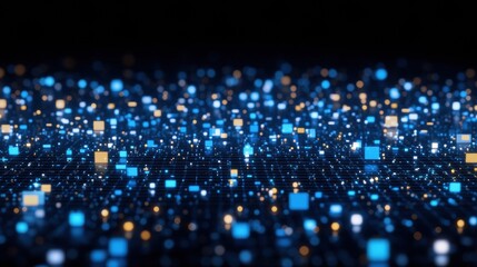 Obraz premium Abstract Blue and Gold Glowing Square Particle Background