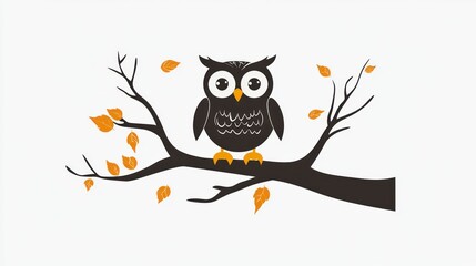 Fototapeta premium Adorable Owl Perched on Autumn Branch
