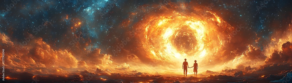 Aufkleber cosmic portal guides ethereal twins on a transformative journey