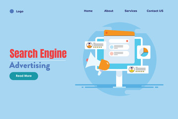 Search advertising, paid website link display on search engine page, send web traffic to website or blog page, digital marketing concept.