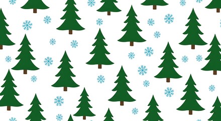 Winter Wonderland Green Trees And Snowflakes Pattern AI Generated