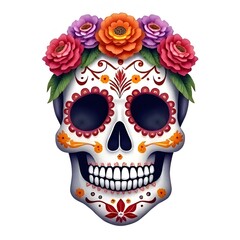 Naklejka premium Skull with Red Poppies – Dark Aesthetic Watercolor Art