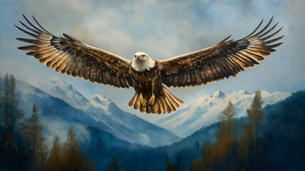 Majestic Eagle Soaring Above Mountains