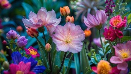 Obraz premium Vibrant Close-up of Colorful Flowers in Full Bloom Botanical Macro Photography