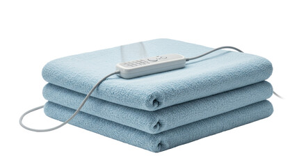 Isolated Folded Blue Electric Blanket Stack