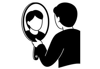 Person Looking in Mirror Silhouette Vector for Self-Awareness