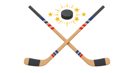 Isolated Hockey Sticks with Puck Cartoon Star Effect