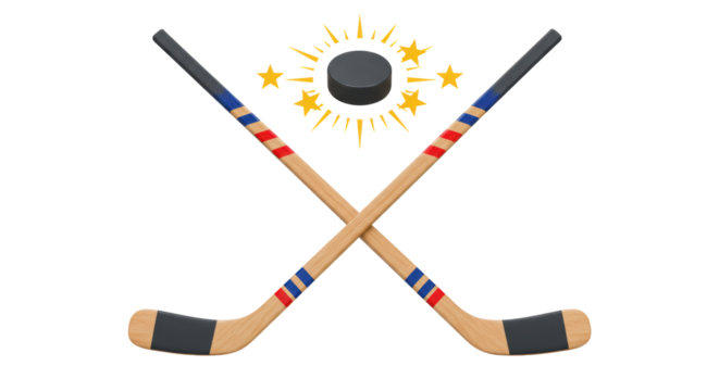 Isolated Hockey Sticks with Puck Cartoon Star Effect - Powered by Adobe