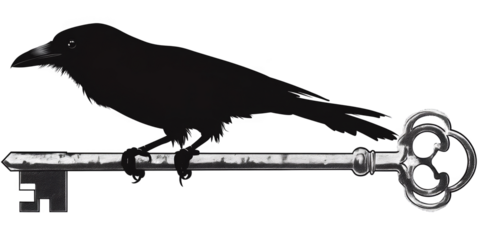 Vintage Illustration Of Black Crow Bird On Key Isolated On Transparent PNG