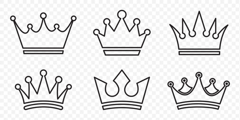 Crown thin line icon set. Silhouette crown collection. Black crown symbol. Editable stroke. Vector illustration. EPS 10