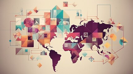 Abstract Geometric World Map Illustrating Global Connections