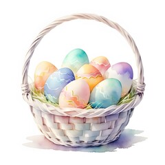 Fototapeta premium Watercolor Easter Basket with Colorful Eggs