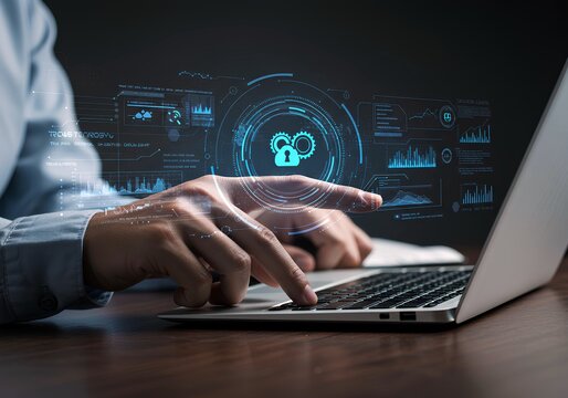 Cybersecurity Specialist Monitoring Data on Laptop