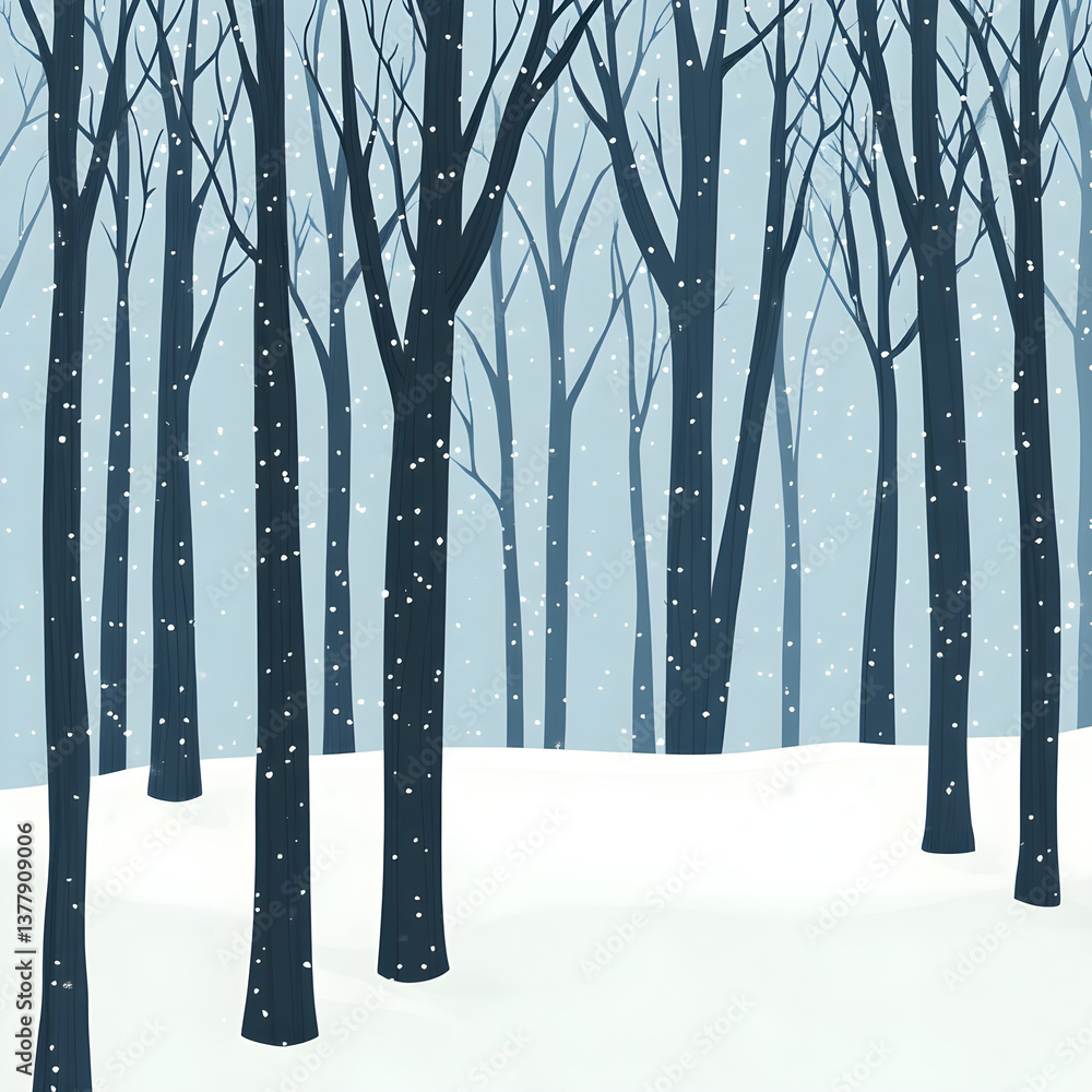 Poster winter forest with bare trees and a soft snowfall effect