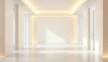 Modern Minimalist Room Bright White Walls Recessed Lighting Clean Design