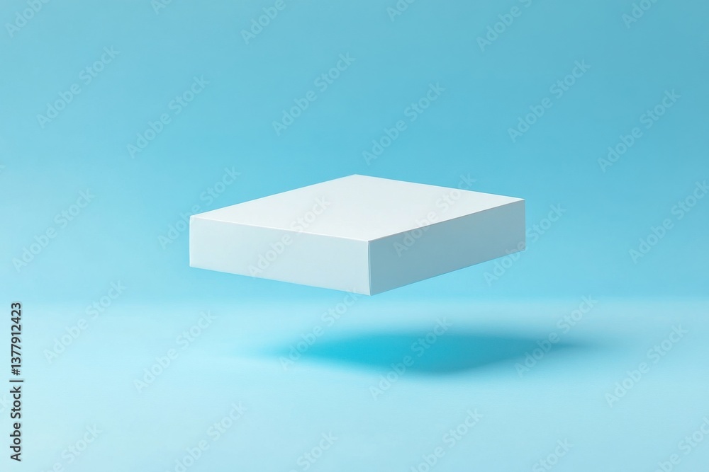 Poster Floating white cube against a blue background creating a minimalist aesthetic in a modern design context