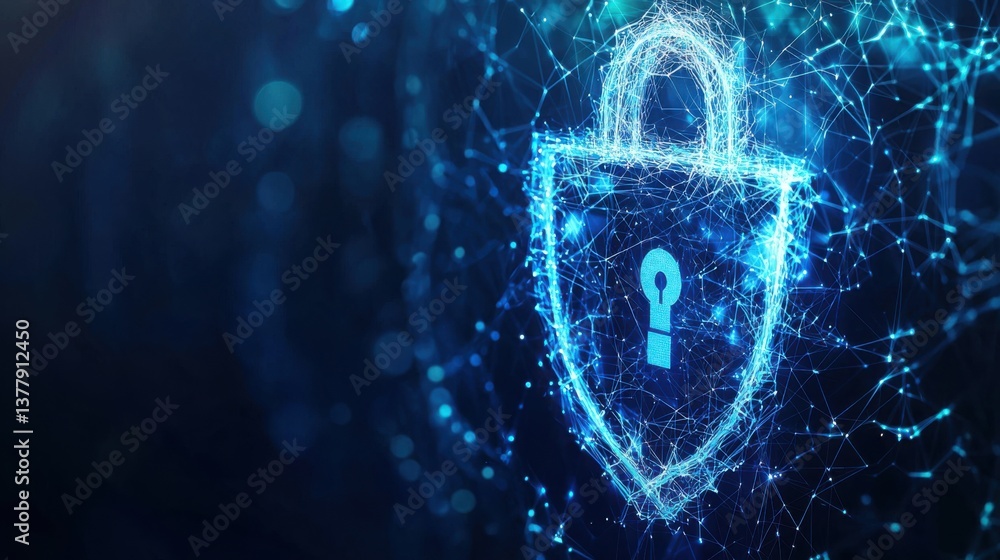 Poster lock with blue background emphasizing data privacy protection and its role in safeguarding personal 