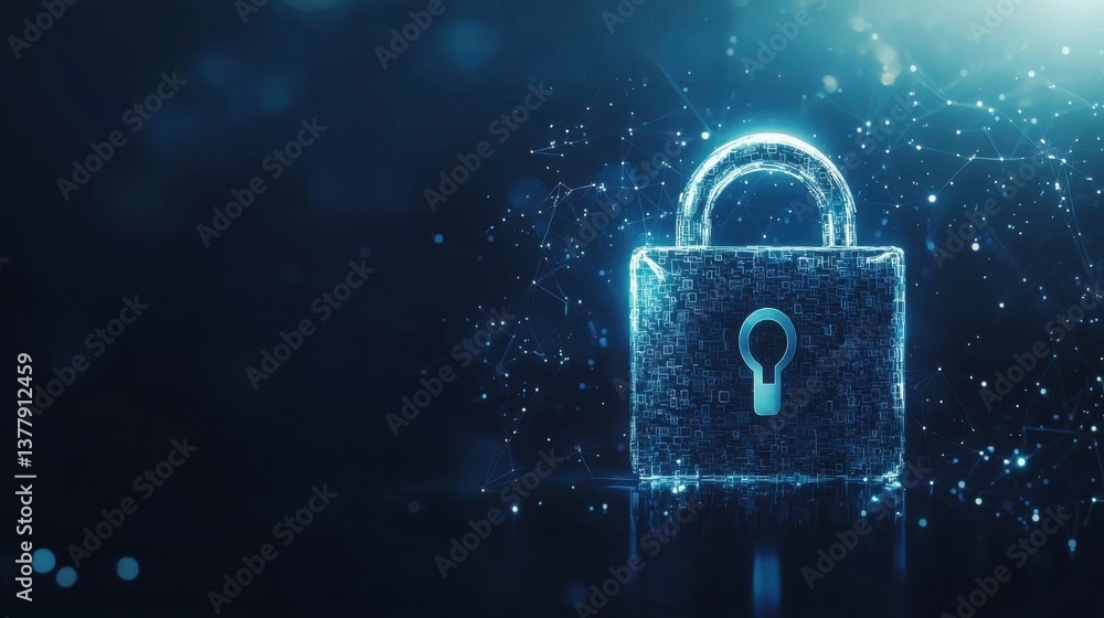 Poster lock on dark background highlighting the importance of data privacy protection and security in the d