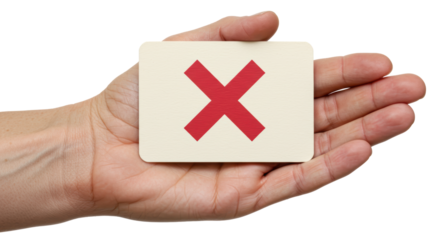 Isolated Hand Holding Card with Red Cross Symbol Refusal