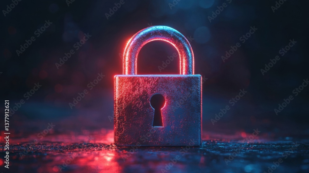 Poster secure lock symbolizing data protection and privacy on a dark background emphasizing cybersecurity a