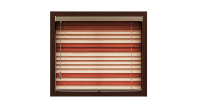Isolated Brown Wooden Window Blinds with Horizontal Slats