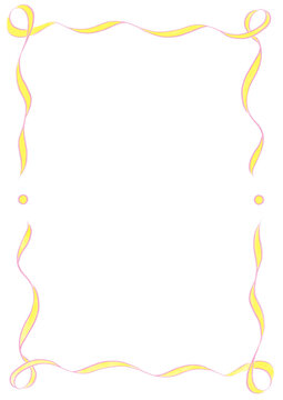 Pink & Yellow Wavy Ribbon Frame with Dots, wedding menu invitation border hand drawn baby shower a4 a5 a6 birthday engagement party, feminine, bachelorette bachelor easter clown holiday vintage retro